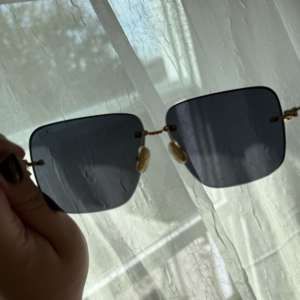DEZI 2000s Gold and Dark Smoke Square Rimless Sunglasses - Picture 3 of 15